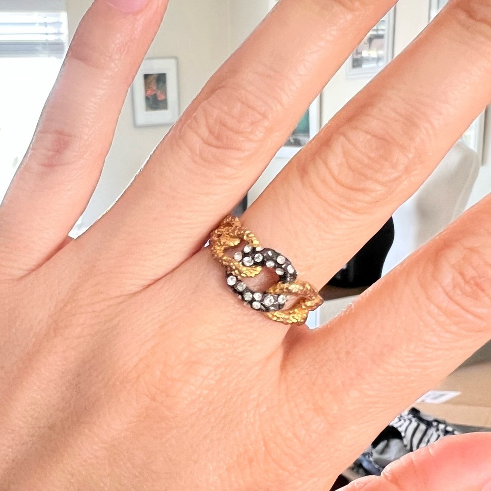 Alexis Bittar ‘Jardin de Papillon’ Gold + Pewter Chain Link Ring